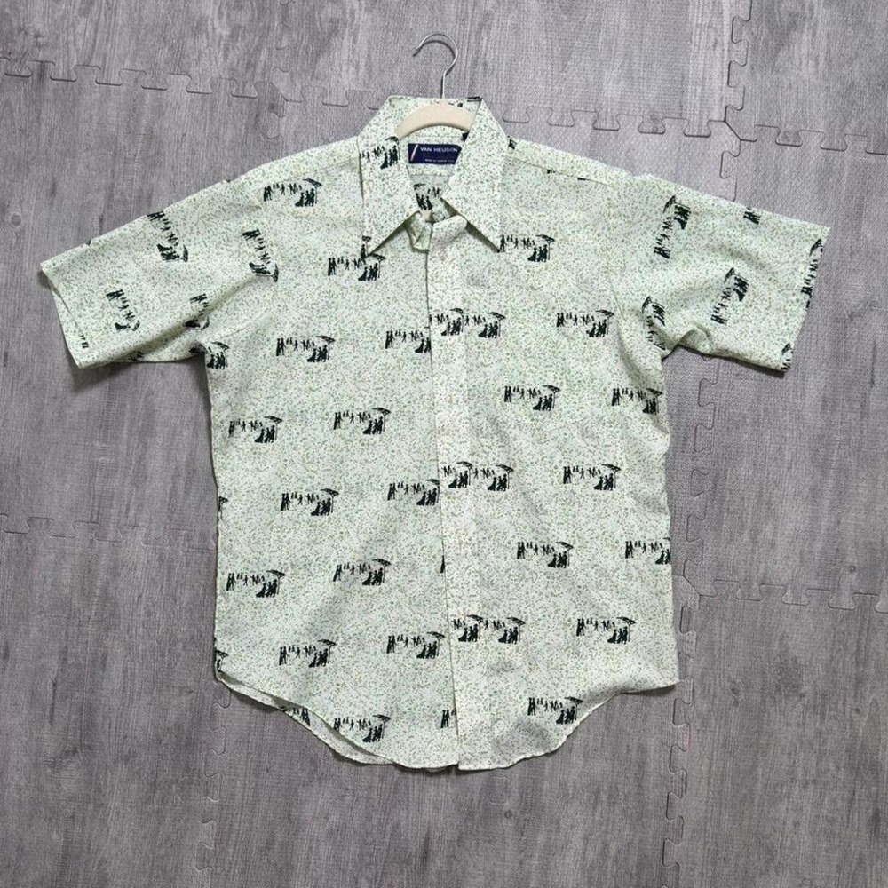 Vintage‎ Van Heusen Novelty Print Short Sleeve Button Up Shirt Men's L